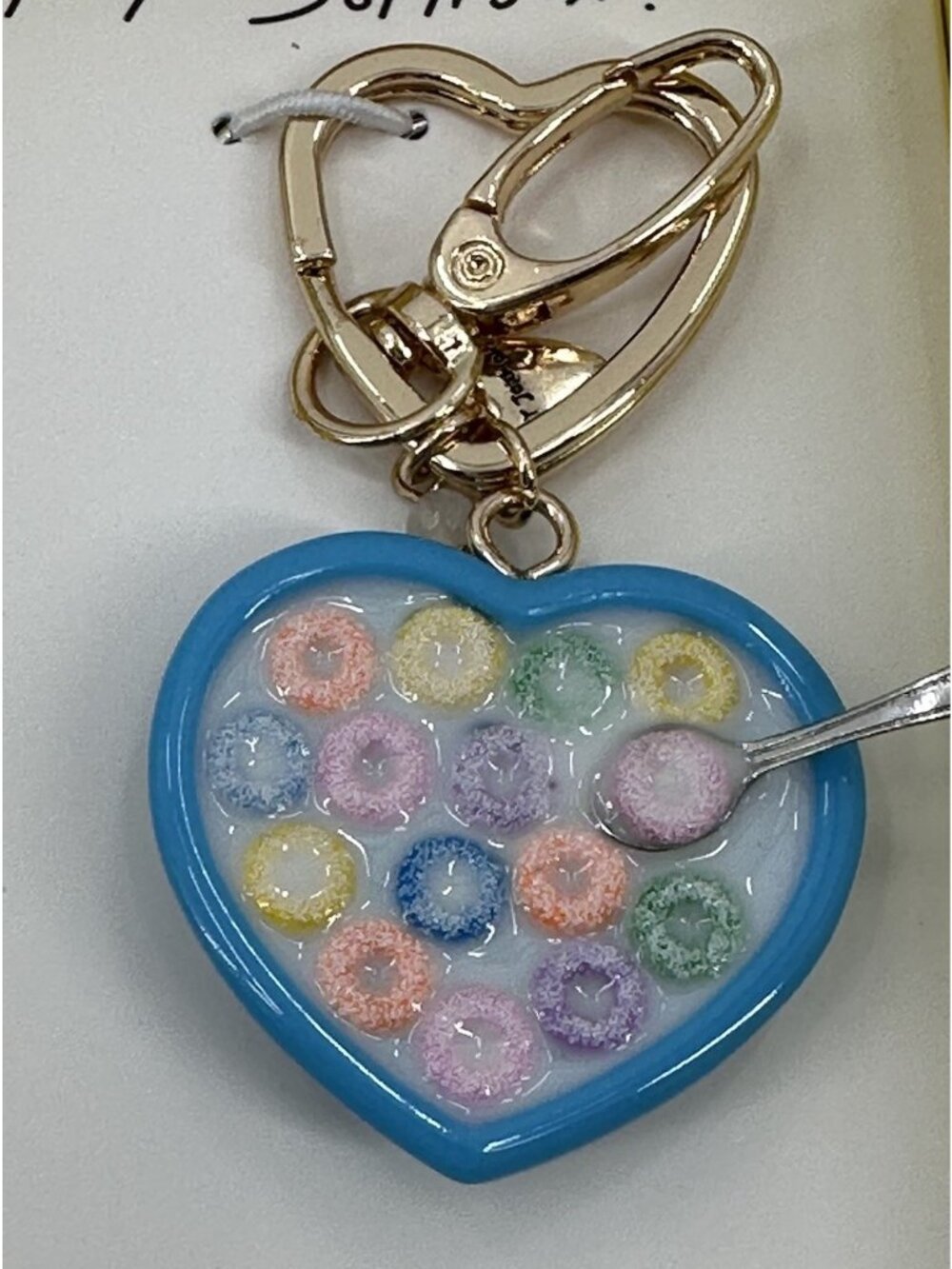 NIB Betsey Johnson Cereal Bowl Spoon Key Fob/Bag Charm Gold Tone Breakfast - Picture 2 of 4